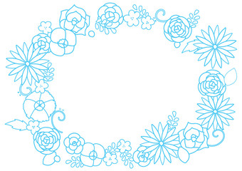 花のフレーム　レース　ブルー