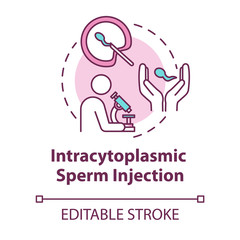 Intracytoplasmic sperm injection concept icon. In vitro fertilisation. Cell transfer. Reproductive technology idea thin line illustration. Vector isolated outline RGB color drawing. Editable stroke