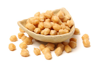 boiled chickpeas on a white background 