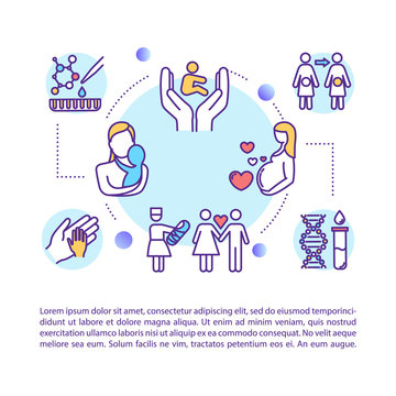 Reproductive technology concept icon with text. Surrogate mother. Egg donation. Alternative pregnancy. PPT page vector template. Brochure, magazine, booklet design element with linear illustrations