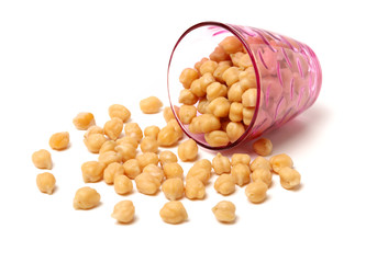 boiled chickpeas on a white background 