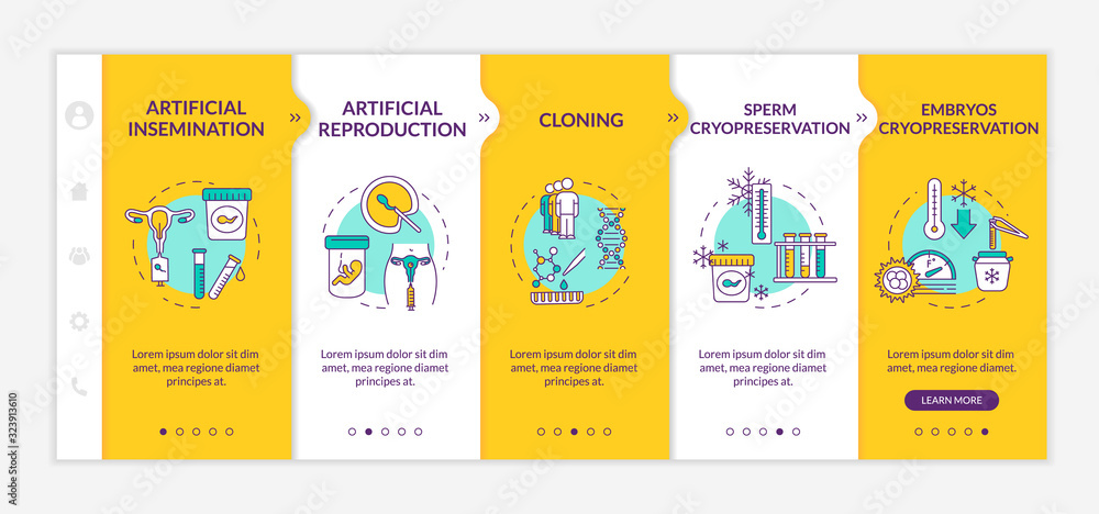 Poster reproductive technology onboarding vector template. artificial reproduction. cells cryopreservation.