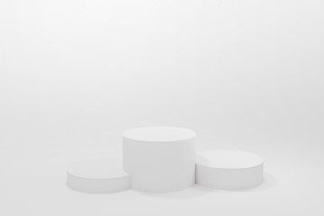 3d rendered illustration with geometric step white cylinder podium platform for cosmetic product presentation.Mock up design empty space. Abstract composition in pastel background modern style