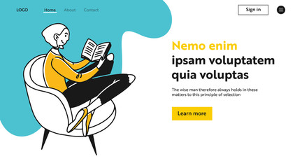 Teenage girl reading book in armchair. Student doing her homework for class flat vector illustration. Knowledge, literature, leisure concept for banner, website design or landing web page