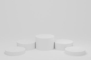3d rendered illustration with geometric step white cylinder podium platform for cosmetic product presentation.Mock up design empty space. Abstract composition in pastel background modern style