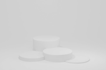 3d rendered illustration with geometric step white cylinder podium platform for cosmetic product presentation.Mock up design empty space. Abstract composition in pastel background modern style