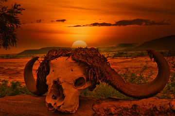 Sonnenuntergang und Sonnenaufgand im Nationalpark Tsavo Ost und Tsavo West in Kenia