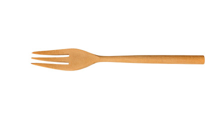Isolated Brown Wooden Fruit Fork For Kitchenware On White Background