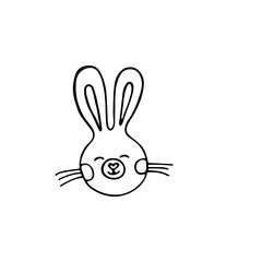 Black and White Easter Doodle Bunny. Hand-drawn linear illustration for the design of holidays, cards, logos, children's rooms.