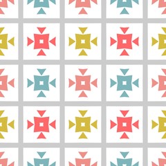 Obraz premium Seamless pink, blue, gold, grey and white geometric pattern. Modern stylish repeating background. Repeating stylish tiling