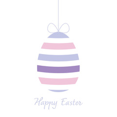 Schlichte, abstrakte Geschenkkarte, Osterei mit buntem Streifenmuster auf weißem Hintergrund	