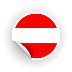 Obraz premium Sticker of Austria flag with peel off corner isolated on white background. Paper banner or circle curl label sticker with flip edge. Vector color post note for advertising design