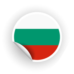 Sticker of Bulgaria flag with peel off corner isolated on white background. Paper banner or circle curl label sticker with flip edge. Vector color post note for advertising design