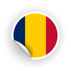 Fototapeta premium Sticker of Chad flag with peel off corner isolated on white background. Paper banner or circle curl label sticker with flip edge. Vector color post note for advertising design
