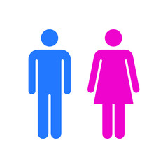 Man and woman avatar icon set. Male and female gender profile symbol. Men and women wc logo. Toilet and bathroom sign. Pink and blue silhouette isolated on white background. Vector illustration image.