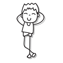 Hand drawing doodle cartoon character happy boy happiness abstract people vector illustration for kid