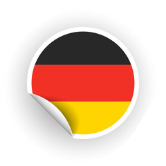 Sticker of Germany flag with peel off corner isolated on white background. Paper banner or circle curl label sticker with flip edge. Vector color post note for advertising design