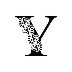 letter Y. Vintage black flower ornament initial letters.  Alphabet. Logo vector 