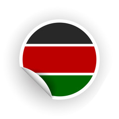 Sticker of Kenya flag with peel off corner isolated on white background. Paper banner or circle curl label sticker with flip edge. Vector color post note for advertising design