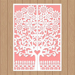 Template for laser cutting. Wedding invitation with a tree. Vector