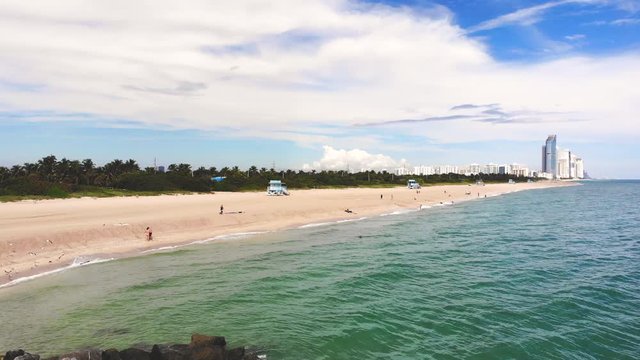 Miami, Florida USA, Static Aerial View on Haulover Beach Under Beautiful Summer Sky