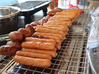 meatballs and hotdog fried thai streetfood