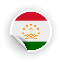 Sticker of Tajikistan flag with peel off corner isolated on white background. Paper banner or circle curl label sticker with flip edge. Vector color post note for advertising design