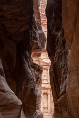 Following the Siq to the Treasury in Petra Jordan