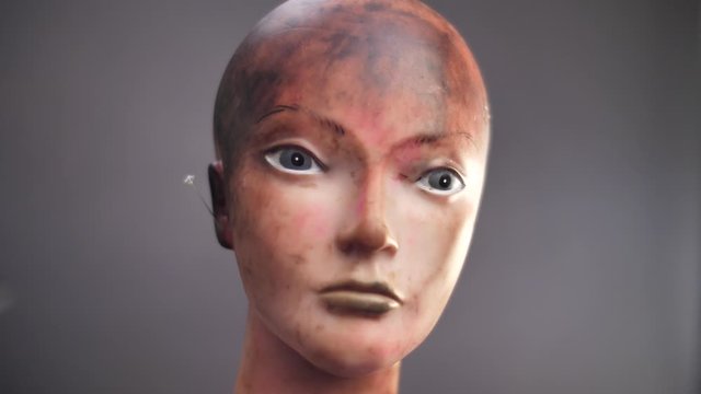 Close up shot on mannequin face on grey background
