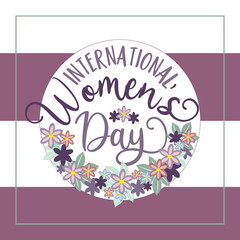 International Women's day- text on stripped backgound. Good for banner, poster, lbel flyer, decoration.