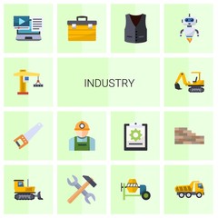 14 industry flat icons set isolated on white background