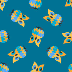 Seamless pattern with cute owls on blue background. Flat Style . Vector illustration