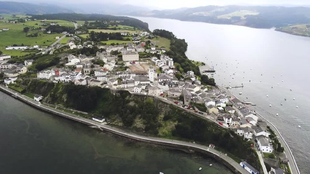 Drone view of Castropol town in Asturias with Eo River record  from Galicia Spain.