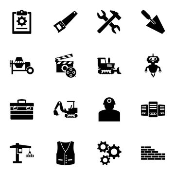 16 industry filled icons set isolated on white background