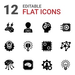 12 brain filled icons set isolated on white background