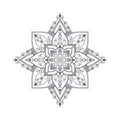 Mandala in black on a white background. Abstract Mandala Art. Vector Contour Illustration. Template for a tattoo, henna pattern. 