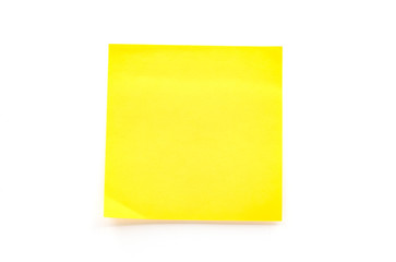 Closeup yellow blank paper stick note isolated on white background, yellow paper post it, Empty white stick note for communication, Paper card or stick note for add text message 