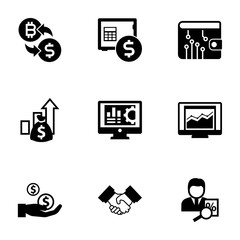 9 finance filled icons set isolated on white background