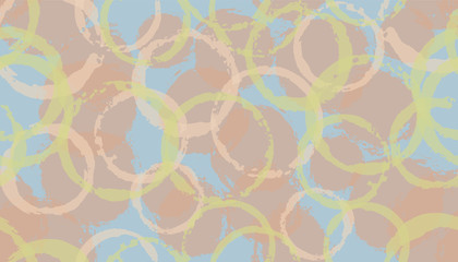 Distressed watercolor circle stamps textile print. Round shape splotch overlapping elements vector 