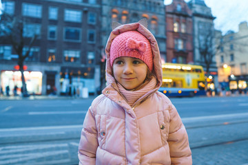 smiling girl in evening street