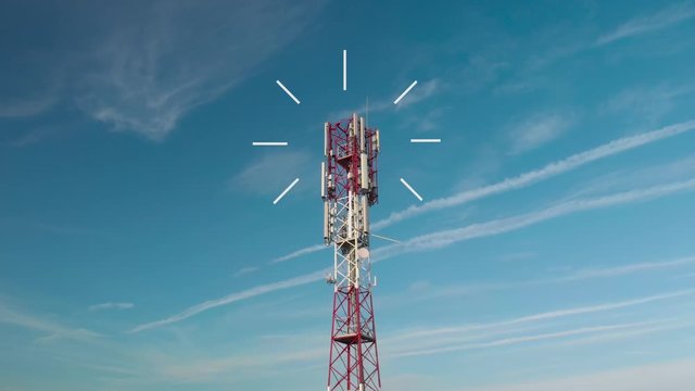 Animation of high frequency radiations emitting into the environment from telecommunication tower standing high in the sky.
