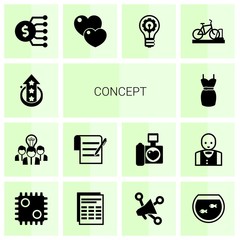 14 concept filled icons set isolated on white background. Icons set with level up, Collaborative idea, terms & conditions, dress, Marketing budget, love, innovation, bicycle parking icons.