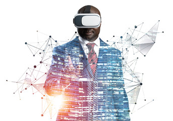 African businessman exploring virtual world