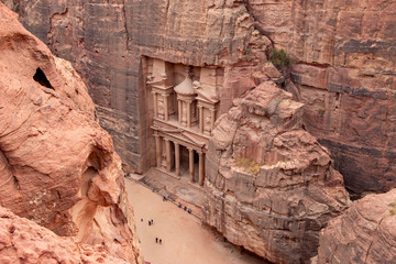 The Treasury from above in Petra, hiking the Treasury trail, Jordan