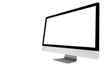 Laptop computer PC with blank screen mock up isolated on white background. Laptop isolated screen. PC computer white screen with copy space. Empty space for text. Isolated white screen