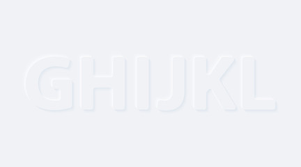 G H I J K L. Vector button letter of alphabet abc. Bright white gradient neumorphic effect character type icon. Internet gray symbol isolated on a background.