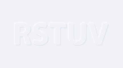 R S T U V. Vector button letter of alphabet abc. Bright white gradient neumorphic effect character type icon. Internet gray symbol isolated on a background.