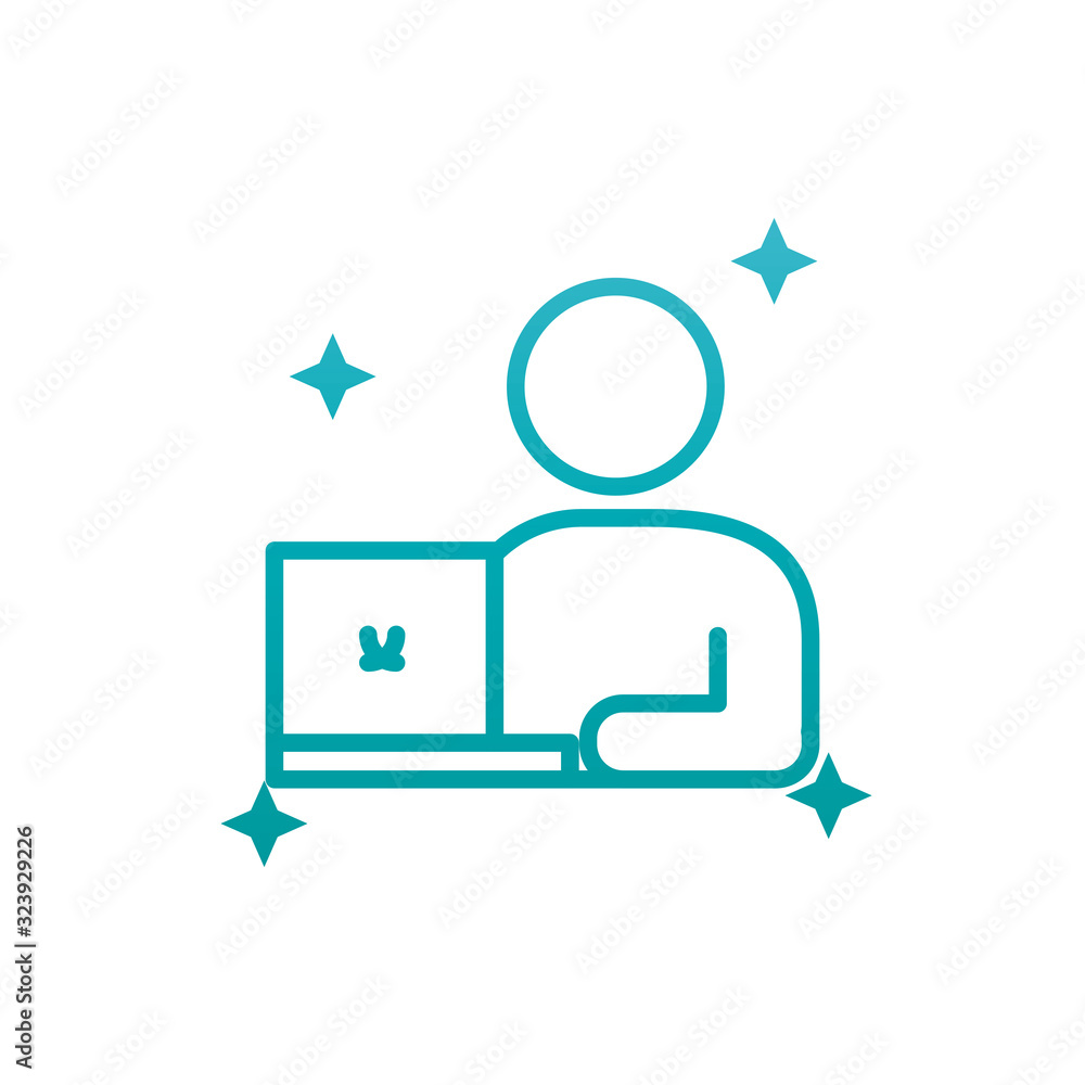 Poster isolated avatar with digital laptop gradient style icon vector design