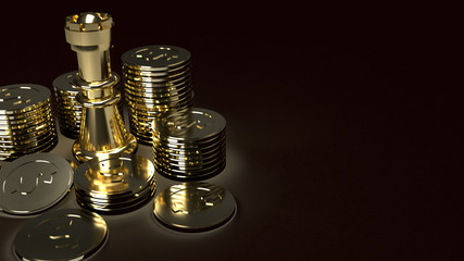 gold chess and coins abstract image 3d rendering for business content