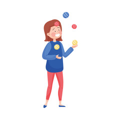 Young Woman Wearing Circus Wear Juggling with Balls Vector Illustration